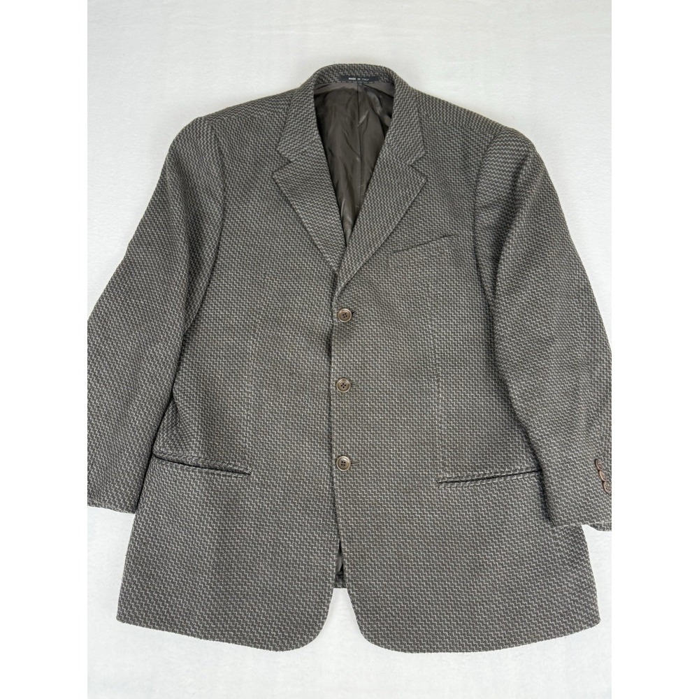 Armani Collezioni 42L Sport Coat 100% Wool Brown‎ Beige Knit Three Button